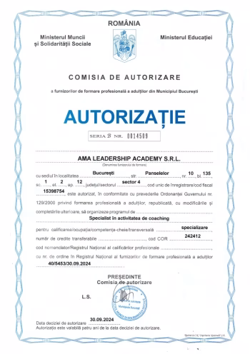 Autorizatie curs coaching acreditat AMA Leadership Academy